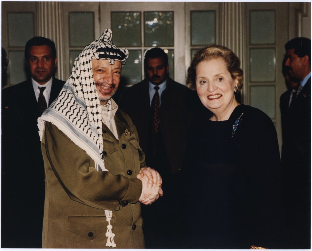 Albright Yasser Arafat and Secretary of State Madeleine Albright
