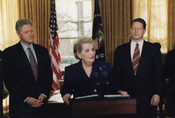 Secretary Albright's swearing-in with President Clinton and Vice President Gore on January 23, 1997.
